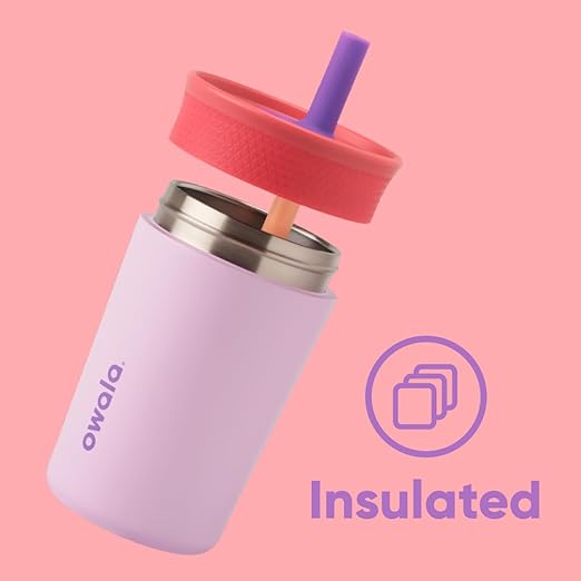 Owala Kids Insulation Stainless Steel Tumbler with Spill Resistant Flexible Straw, Easy to Clean, Kids Water Bottle, Great for Travel, Dishwasher Safe, 12 Oz, Navy and Blue (Home Base) - Bloomnest