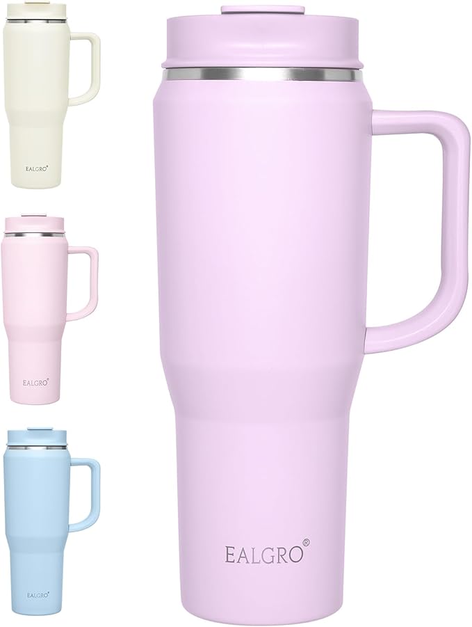 40 oz Tumbler with Handle, Insulated Tumblers with Lid and Straw, Large Metal Sports Water Bottle Jug, Thermal Stainless Steel Travel Coffee Mug Cup, Lavender - Bloomnest