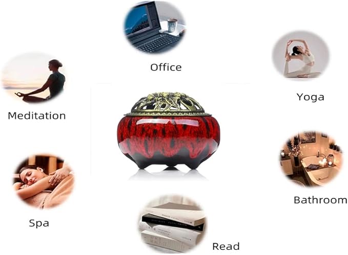 Incense Burner with Calabash Incense Stick Holder - Porcelain Charcoal Censer for Use with Resin Granular Powder Cone or Coil Incense (Kiln-Colored Red) - Bloomnest
