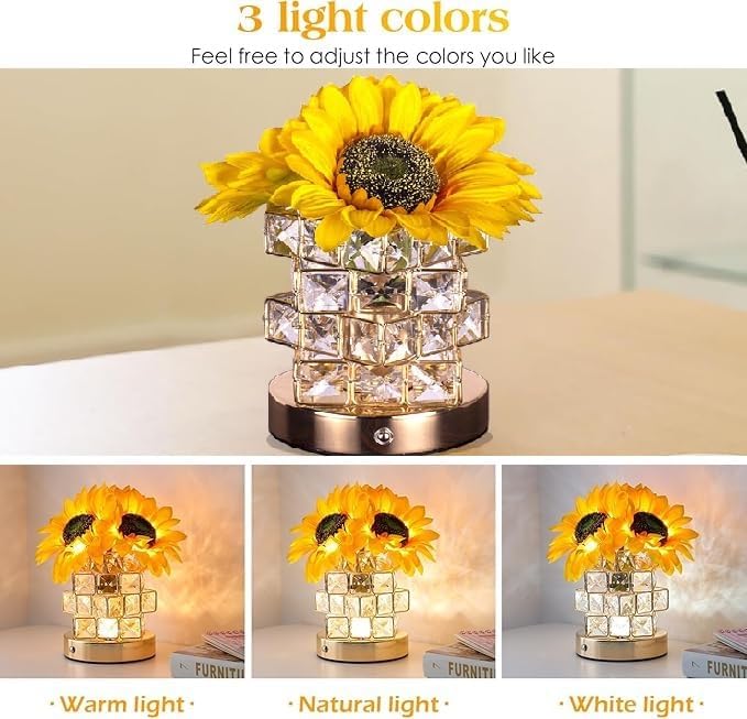 Flower Lamp with USB Charge,3-Colour Infinitely Dimmable Artificial Sunflower LED Table Lamp,Rechargeable Cordless Touch Small Night Light,Gift Ideas for Mothers Day,Xmas,Birthday (Sunflowers01) - Bloomnest