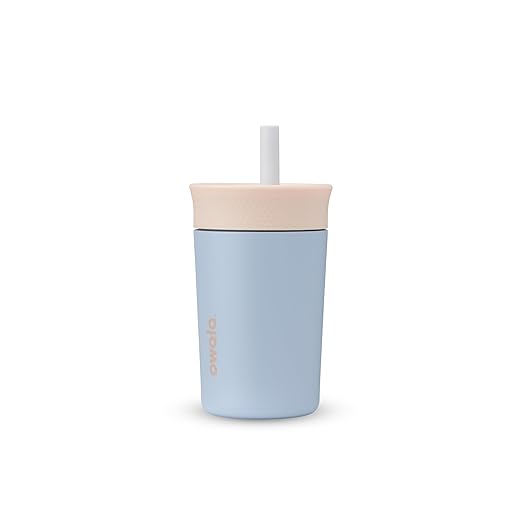 Owala Kids Insulation Stainless Steel Tumbler with Spill Resistant Flexible Straw, Easy to Clean, Kids Water Bottle, Great for Travel, Dishwasher Safe, 12 Oz, Tan and Blue (Seas the Day) - Bloomnest