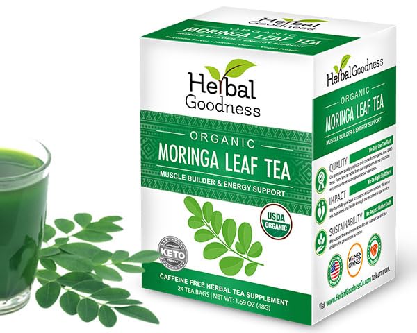 Herbal Goodness Moringa Tea - 6 Cases (24 Tea Bags Each) - Pure Moringa Powder Organic Herbal Tea for Supporting Digestion, Immune System & Bone Health | Non-GMO Caffeine-Free Made in USA - Bloomnest