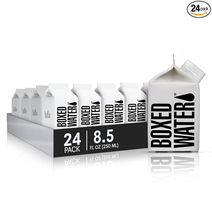 Mini Boxed Water (8.5 oz., 24 Pack) – Better Than Premium Plastic Purified Drinking Water in Plant-Based Cartons, BPA-Free, Refillable Cartons, Lunchbox Ready - Bloomnest