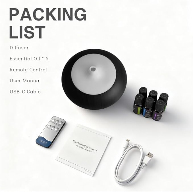550ml Large Capacity Essential Oil Diffuser with 6 Essential Oil Set, Aromatherapy Ultrasonic Air Humidifier with Timer Setting, 7 Color LED Night Light and Waterless Auto-Off Functions for Home, Spa - Bloomnest