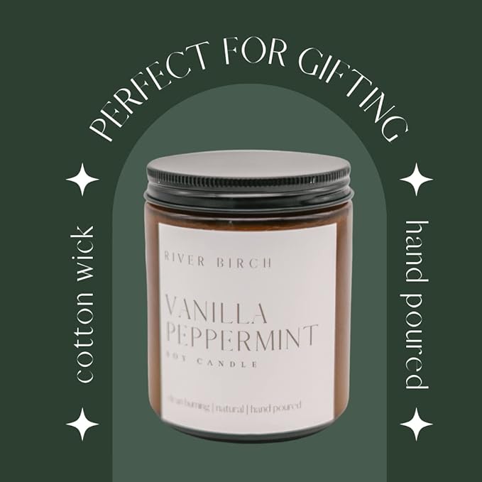 River Birch Candles Vanilla Peppermint Scented Candle | Premium, All-Natural, Non-Toxic, Soy Amber Jar Candles | 8.5oz 40 Hr Burn Time | Cozy Relaxing Gifts for Home - Bloomnest