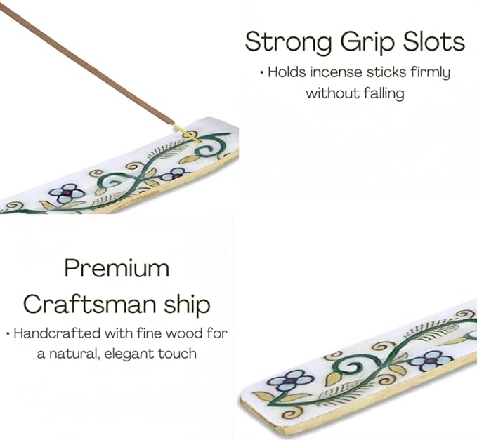 Bless-International Traditional-Handmade-Burner Wooden-Incense-Stick-Holder Ash-Catcher-Stand for-Aromatherapy-Meditation-Yoga (Inner Peace) 10 Inches, Pack of 2 - Bloomnest