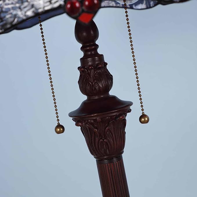 Bieye L10703 Dragonfly Tiffany Style Stained Glass Floor Lamp with 16 Inch Wide Complex Design Lampshade and Metal Base, Orange Blue, 65 Inch Tall