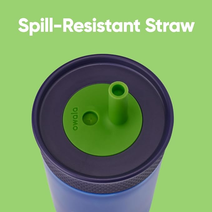 Owala Kids BPA-Free Plastic Tumbler with Spill Resistant Flexible Straw, Easy to Clean, Kids Water Bottle, Great for Travel, Dishwasher Safe, 15 Oz, Navy and Blue (Home Base) - Bloomnest