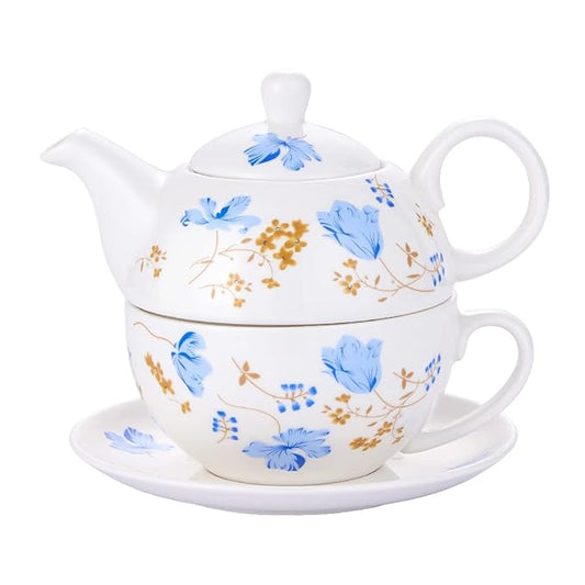 Tea for One Porcelain Teapot and Cup Set, Tea Set for One, Floral Teapot, Tea Set Gift for Women, Orchids - Bloomnest