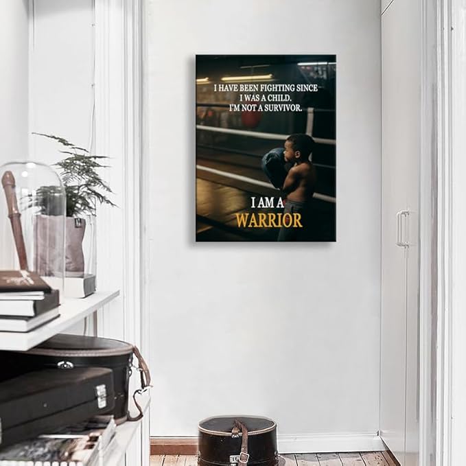 Inspirational Poster "I Am A Warrior" Quote Fighter Spirit Motivational Wall Decor for Boxing Gym Sports Room Home Bedroom Framed Ready to Hang [30" W X 40" H] - Bloomnest