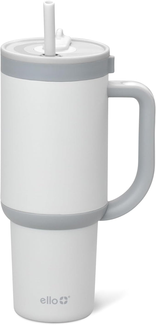 Ello Oasis 30 oz Tumbler with Handle & Retracting Straw | Reusable Insulated Stainless Steel Cup 100% Leakproof, Gifts for Teens Women Men | Keeps cold for 20 Hours, Cup Holder Friendly, Grayscale - Bloomnest