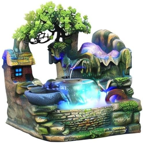 Tabletop Waterfall Fountain Humidifier with LED Light and Atomizer, Water Fountains Indoor Home Decor or est Festival Birthday Surprise for Boys, 14 Inch Desktop Small Mini Bonsai - Bloomnest