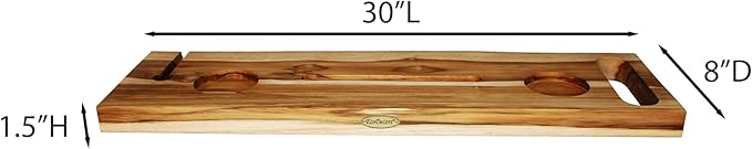 EcoDecors Eleganto 30" Live Edge Solid Teak Bath Caddy Tray with Handle, Book & Tablet Holder, Wine Glass Holders, Luxury Bathtub Tray - Bloomnest