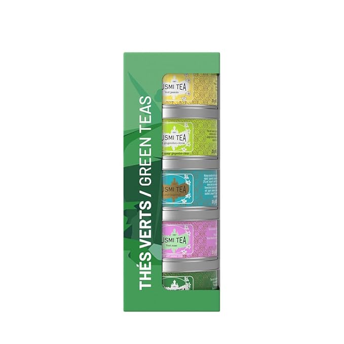 Kusmi Tea - Organic Green Tea Variety Box - Gift Idea for Men and Women - Spearmint Green Tea, Jasmine Tea - A Selection of 5 Iconic Flavors - Loose Leaf Tea - 5 Tins of 0,9 oz - Bloomnest