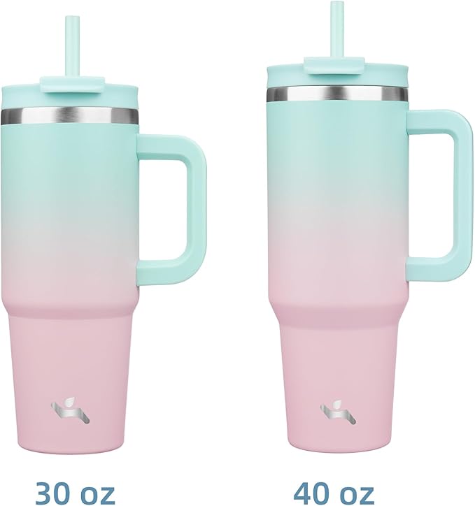 40 oz Tumbler with Handle and 2 Straws,2 in 1 Lid Insulated Water Bottle Stainless Steel Travel Coffee Mug,Gum - Bloomnest
