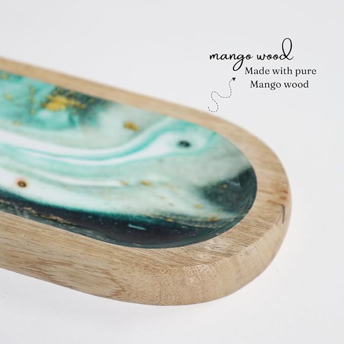 The Art Box Hand-Painted Incense Burner Holder Aquamarine - 12x4x1 inch Wooden Long Incense Stick Tray Holder for Modern Gift, Ash Catcher Incense Stick Holder - Meditation & Yoga - Bloomnest