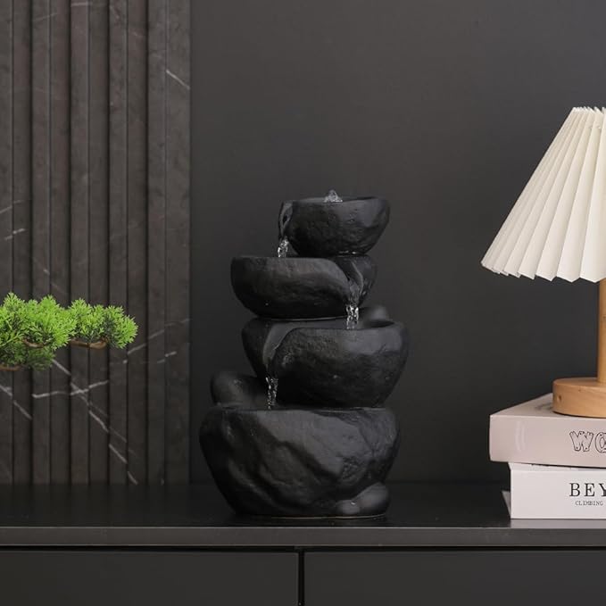 Outdoor Indoor Fountain Tabletop Water Feature Waterfall Home and Garden Decoration (Black) - Bloomnest