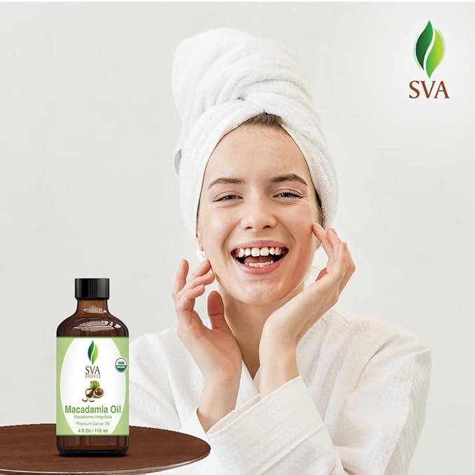 SVA Macadamia Seed Oil Organic - 4 Fl Oz – 100% Natural Cold Pressed Organic Macadamia Oil - for Face, Skin Care, Hair Care, Scalp Massage & Body Massage – Carrier Oil with Dropper - Bloomnest