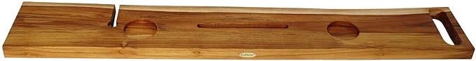 EcoDecors Eleganto 50" Live Edge Solid Teak Bath Caddy Tray with Handle, Book & Tablet Holder, Wine Glass Holders, Luxury Bathtub Tray - Bloomnest