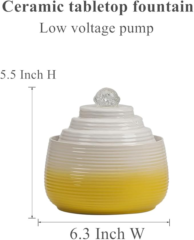 Indoor and Outdoor Fountain Water Feature Fall Ceramic Home Office Decoration mini Tabletop Desktop (Yellow with Ball S092) - Bloomnest