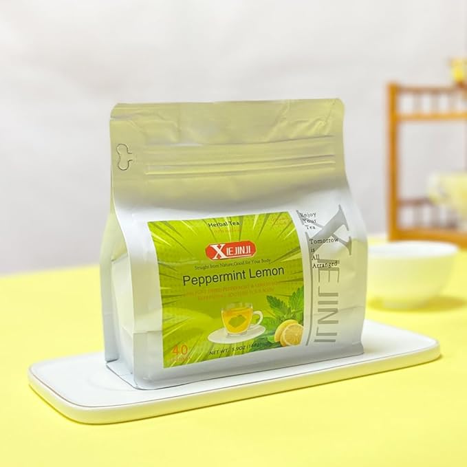 XIEJINJI Peppermint Lemon Tea Bags, 4.2g x 40 Count (5.9 oz), 100% Natural Lemon & Peppermint Leaves, No Flavoring - No Additives - Caffeine Free, Eco-Conscious Pyramid Clear Filter Teabag - Bloomnest