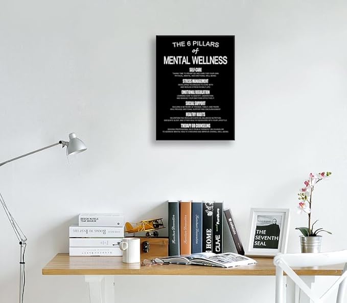 THE 6 PILLARS OF MENTAL WELLNESS:How They Aid in Personal Growth Motivational Wall Decor Therapy Decor for Home School Bedroom Office Framed Ready to Hang [18" W X 24" H] - Bloomnest