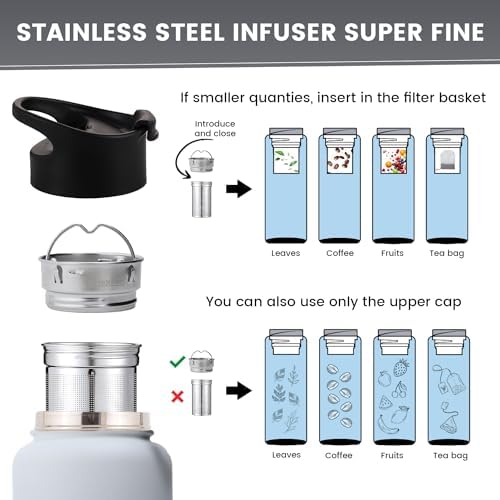Lexlion Tea Infuser Water Bottle 32 Oz – Triple Wall Insulated Stainless Steel, Loose Leaf & Fruit Strainer, 3 Leakproof Lids, BPA-Free Silicone Sleeve, Reusable Thermal Mug - Bloomnest