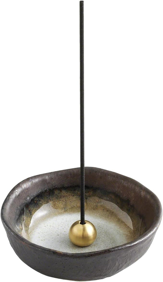 Asayu Japan Small Mini Incense Holder for Sticks 3.3 inch (83mm), Made in Japan Ceramic Ash Catcher & Brass Incense Burner Set for Relaxation, Yoga- Small Zen Incense Holder - Bloomnest