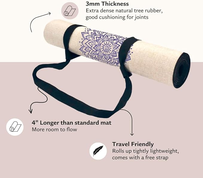 Shakti Warrior Pro Hemp Mat - Artist Designed, Premium Printed Eco-Friendly Non-Slip mat, Great for Regular & Hot Yoga, Pilates, Workouts 72 inch x 24 inch x 3mm Thick