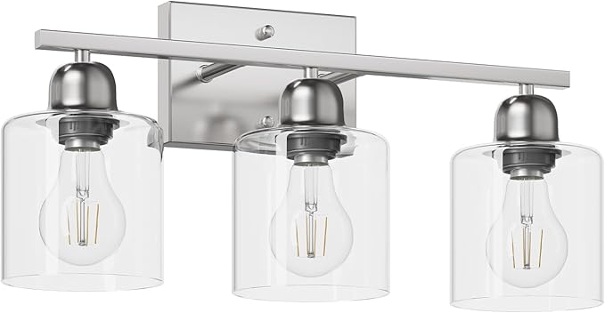 Modern Brushed Nickel 3 Light 19 inch Vanity Lights for Bathroom with Clear Glass, Bathroom Lighting Fixtures Over Mirror for Mirror Kitchen Living Room Hallway Cabinet Porch - Bloomnest