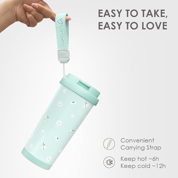 Daisy Tumbler - Stainless Steel 2-in-1 Lid Coffee Tumbler 18 oz, Insulated Floral Travel Mug Gift for Women Girls Teen Mother, Birthday Christmas - Bloomnest