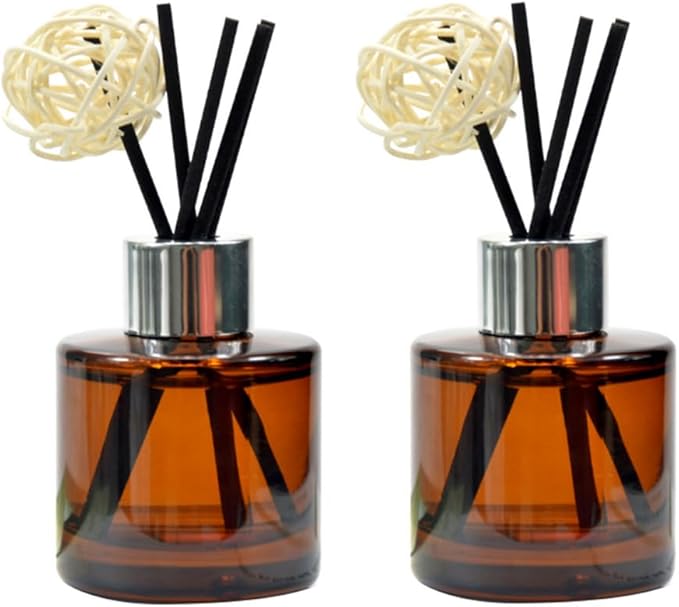 2Pcs 50ML/1.7OZ Empty Amber Glass Diffuser Bottles Essential Oil Aromatherapy Container Jars Fragrance Accessories Use for DIY Replacement Reed Diffuser Stick Sets Bloomnest