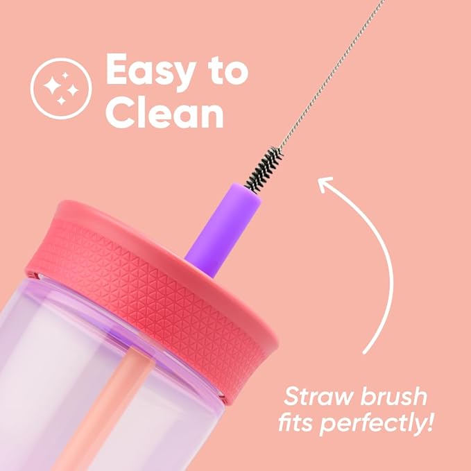 Owala Kids Insulation BPA-Free Plastic Tumbler with Spill Resistant Flexible Straw, Easy to Clean, Kids Water Bottle, Great for Travel, Dishwasher Safe, 15 Oz, Pink and Purple (Lilac Rocket) - Bloomnest