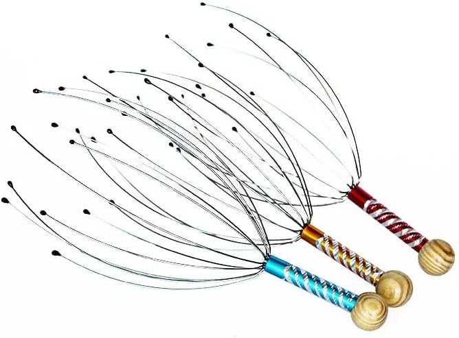 Octopus Head Massager, Manual Scalp Scratcher, Stainless Steel Claws, Wood Handle, Stress Relief, Non-Electric, Random Color 1pc Random Color Bloomnest