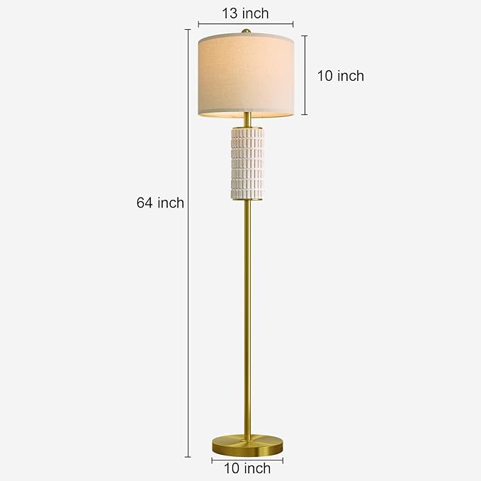 PoKat Gold Ceramic Floor Lamp for Living Room Bedroom, 64" Modern Standing Lamp with Rotary Switch, Tall Living Room Lamp Decor for Reading Corner, Home Office, Nursery - Bloomnest