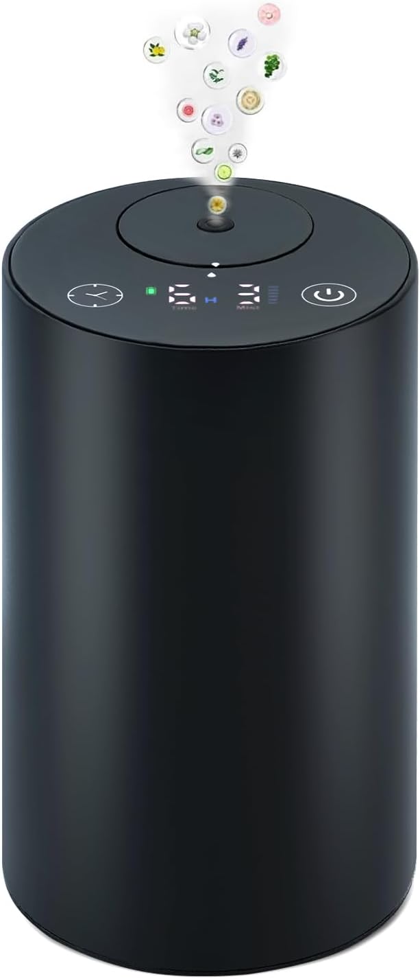 Waterless Essential Oil Diffuser – Aromatherapy Scent Diffusers for Home, Office, Hotel, Bedroom – Modern and Elegant Mini Fragrance Diffuser – Cordless and Portable with Digital Display(Black) - Bloomnest