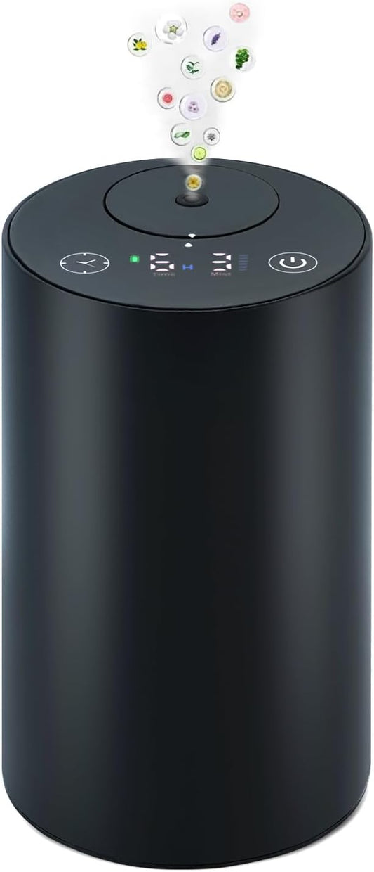 Waterless Essential Oil Diffuser – Aromatherapy Scent Diffusers for Home, Office, Hotel, Bedroom – Modern and Elegant Mini Fragrance Diffuser – Cordless and Portable with Digital Display(Black) - Bloomnest