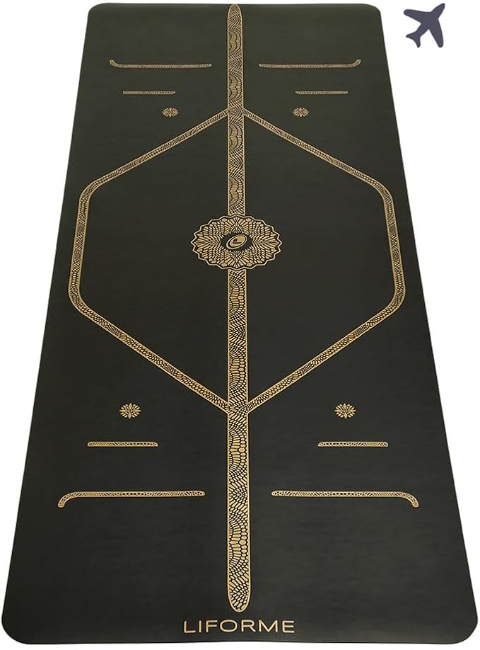 Liforme Travel Yoga mat – Patented Alignment System, Warrior-Like Grip, Non-Slip, Eco-Friendly, Ultra-Lightweight and Sweat Resistant, Made with Natural Rubber