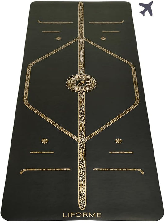 Liforme Travel Yoga mat – Patented Alignment System, Warrior-Like Grip, Non-Slip, Eco-Friendly, Ultra-Lightweight and Sweat Resistant, Made with Natural Rubber