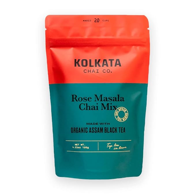 Kolkata Chai Rose Masala Chai mix, 100% Organic Black Tea, Makes 20 cups, Premium loose leaf tea and spice blend, All Natural, 4.23 oz - Bloomnest