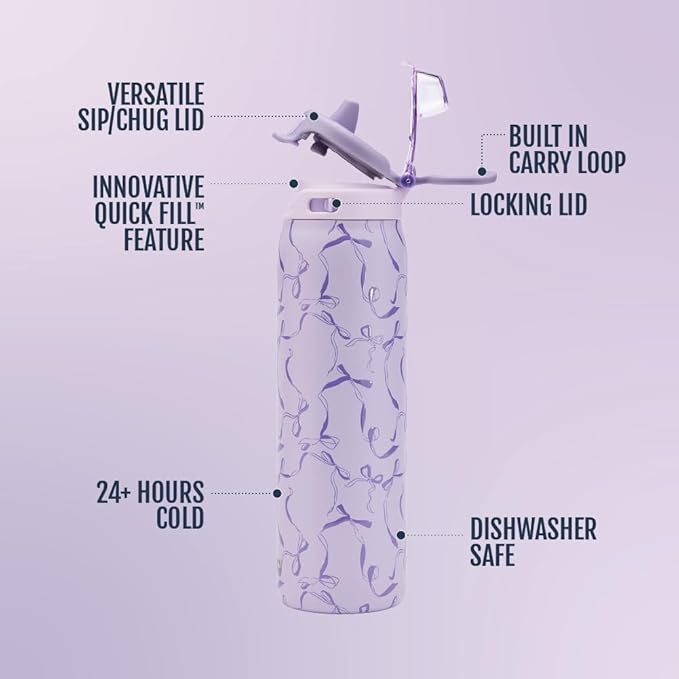 Ello Pop & Fill Insulated Stainless Steel Water Bottle with Quick Fill Lid, Leakproof Locking, Sip or Chug Spout, BPA-Free, Double Wall Vacuum Insulated for Sports, Travel & School- 22oz / 32oz / 40oz Ello