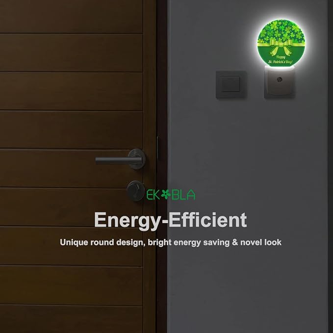 EKOBLA Shamrock Decorative Night Light Four Leaf Clover Plug-in Nightlights Auto Sensor Round LED Lamp for Men Women Boys Girls St Patrick's Day Gifts - Bloomnest