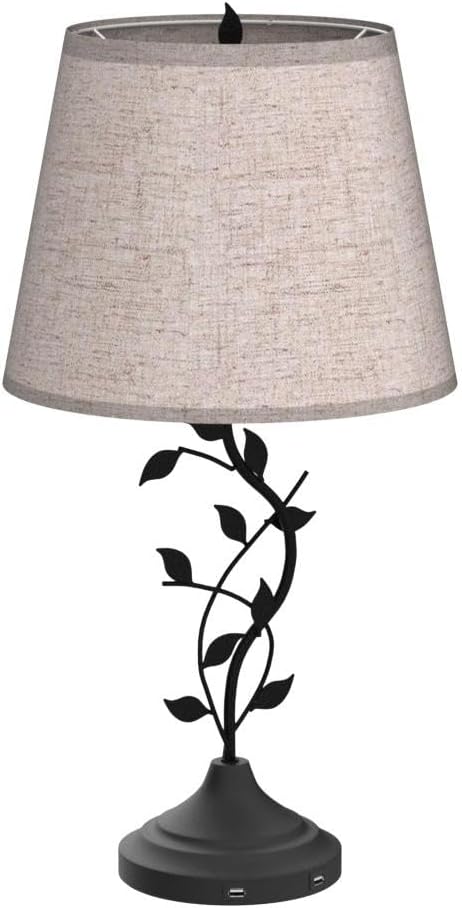 Kakanuo Table Lamp for Bedside, Lamp for Living Room with USB-A and USB-C Charging Ports, Traditional Tall Bedroom Lamp for End Table - Bloomnest