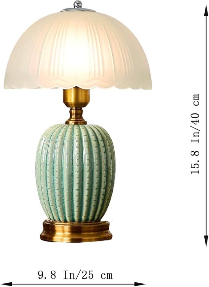 Large Table Light 3 Color Adjustable Ceramic Lamp Vintage Nightstand Lamps Dimmable Bedside Table Lamps for Living Room Bedroom Home Office (Green) - Bloomnest