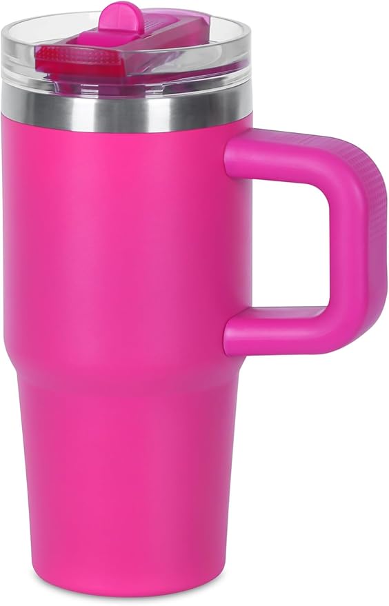 14 oz Tumbler for kids with Detachable Flip Straw Lid and handle, 100% Leak Proof 14 oz mini cup, Stainless Steel Vacuum Insulated Tumbler, Wide Mouth Easy to Clean, Keep Cold or Hot (Hot Pink) - Bloomnest