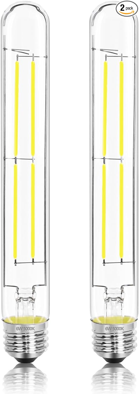 8.9IN LED Light Bulbs E26 Base, 6W 800LM 5000K Daylight White T10 T9 Vintage Edison Bulbs Dimmable, AC 120V Equal 80 Watt Clear Glass Long Tubular Filament Bulb, UL Listed - 2Pack - Bloomnest
