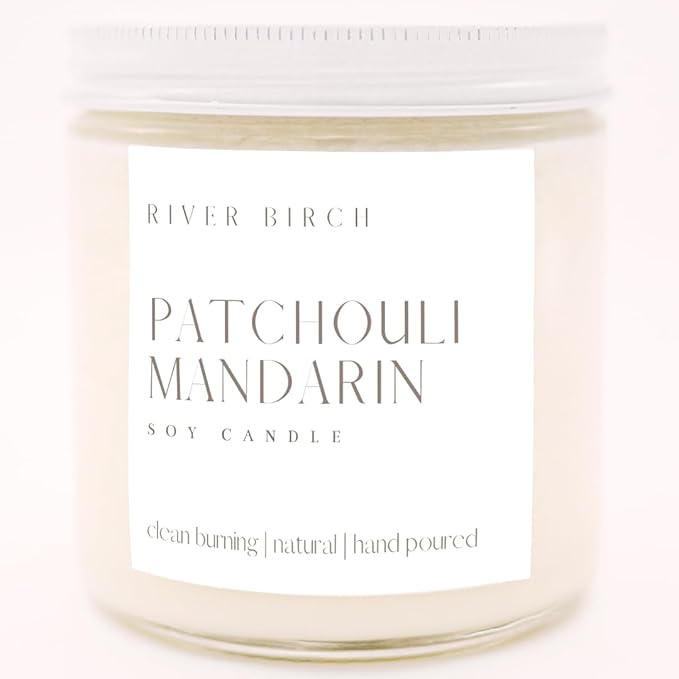 River Birch Candles Patchouli Mandarin Scented Candle | Premium, All-Natural, Non-Toxic, Soy Candles | 16oz 90 Hr Burn Time | Cozy Relaxing Gifts for Home - Bloomnest
