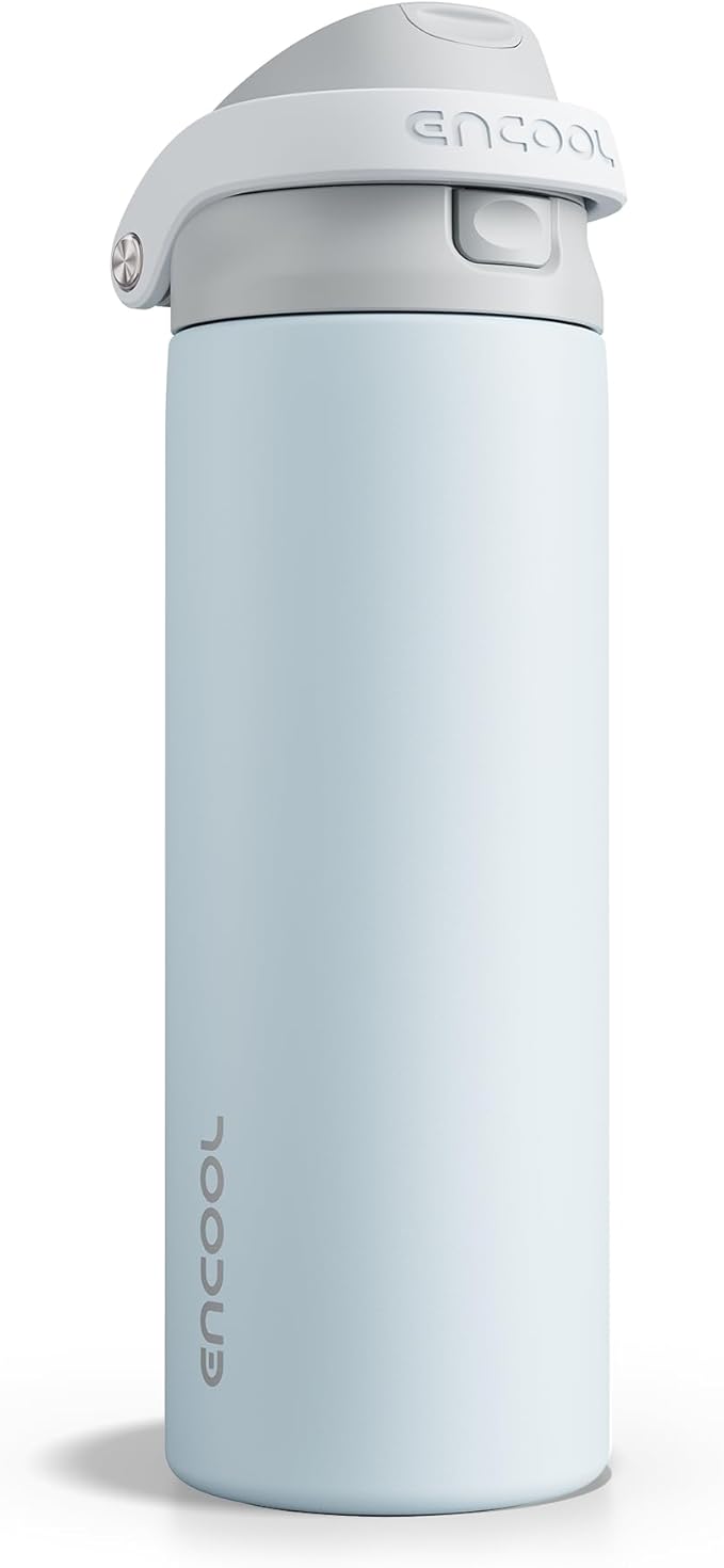 ENCOOL Leakproof Insulated Water Bottle with Straw Dual-Sip Water Bottle Bag-Safe Design for Work, Commute & Gym – Keeps Drinks Cold All Day, 24 oz, Misty Grey ENCOOL