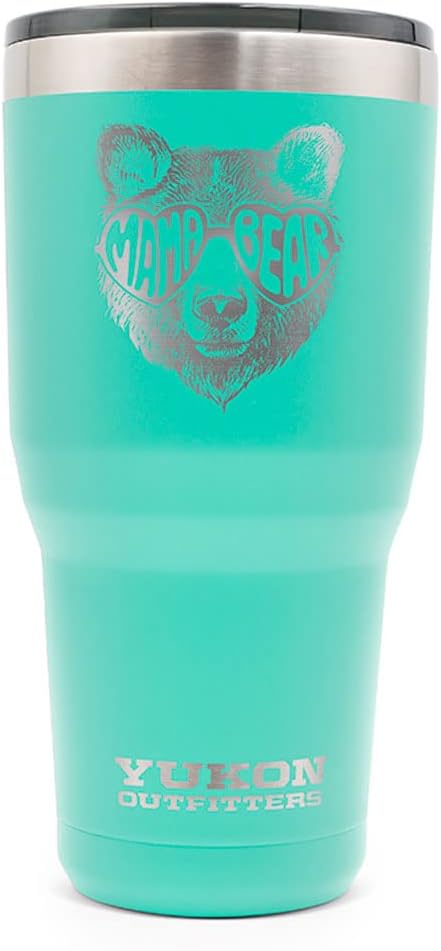 Yukon Outfitters Freedom High Grade 18/8 Corrosion-Resistant Stainless Steel Double Wall Vacuum Insulated Tumbler (30oz / 890ml) - 7.85" H x 3.9" Top Dia. / 2.9" Bottom dia., Mama Bear Shades-Seafoam - Bloomnest