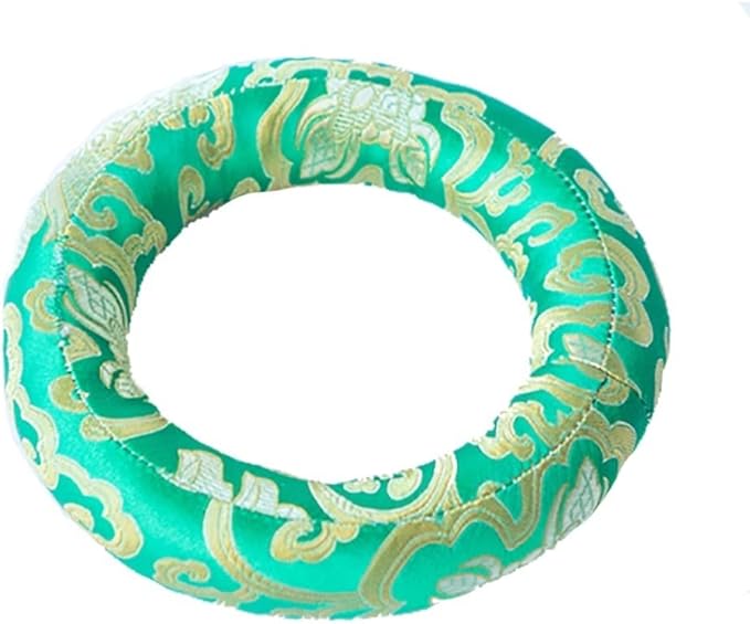 Singing Bowl Cushion Silk Brocade Ring Cushion Pillow，Used for Crystal/Tibetan Singing Bowls ，Singing Bowls Cushion,O-Ring，Buddhist Sound Bowl Pad (Color : Green-F, Size : 14 inch 1 pc) - Bloomnest